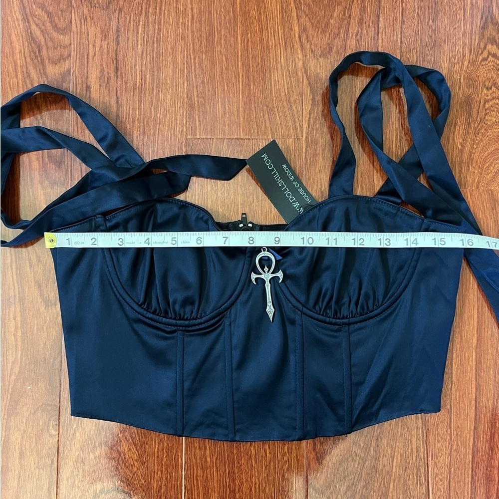 Dolls Kill Navy Corset Top with Adjustable Bow Straps Size M - Picture 7 of 7
